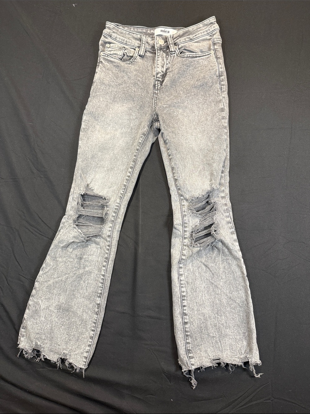 Mica Acid-Wash Gray Distressed Flare Jeans Size 24 Stretch Grunge